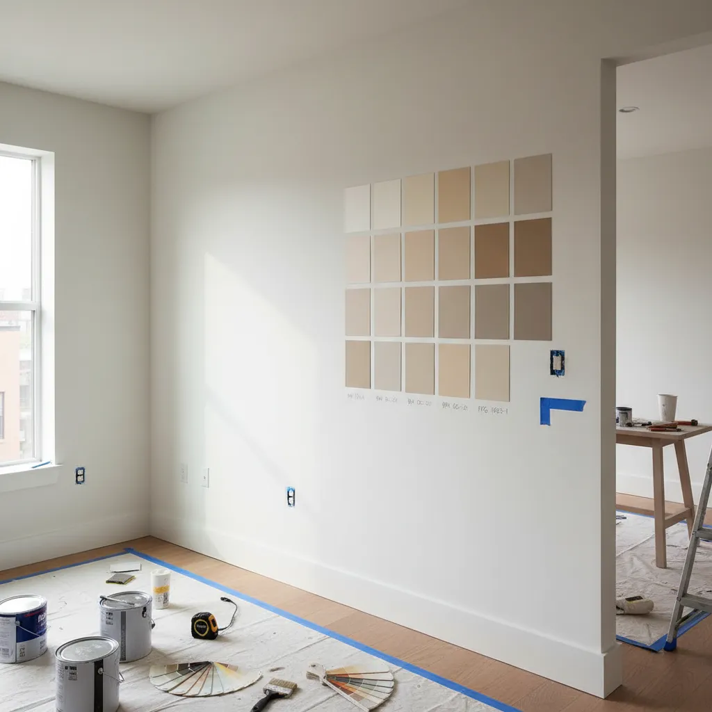 Muestras de pintura aplicadas en una pared para elegir colores