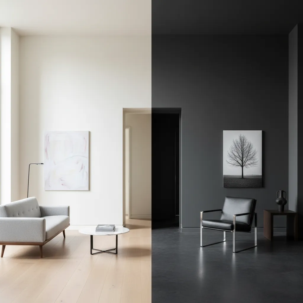 Comparación visual de habitaciones con diferentes colores de pared