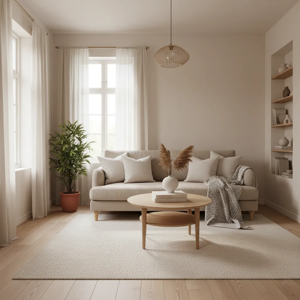 Salón pequeño con colores claros y luz natural