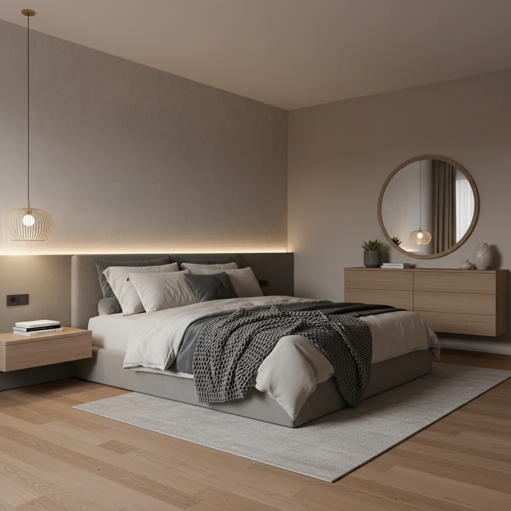 Dormitorio con paleta de colores neutros y relajantes
