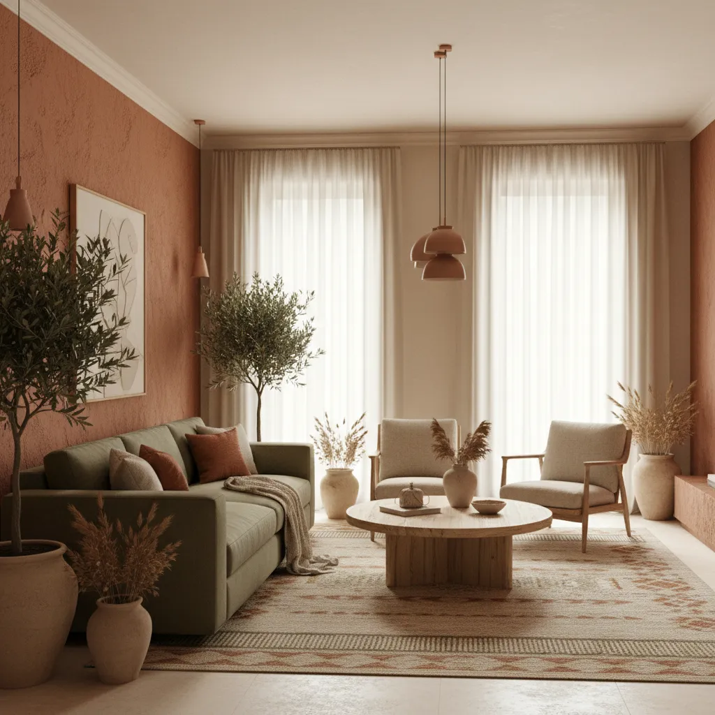 Paleta de colores interior con tonos tierra y verdes