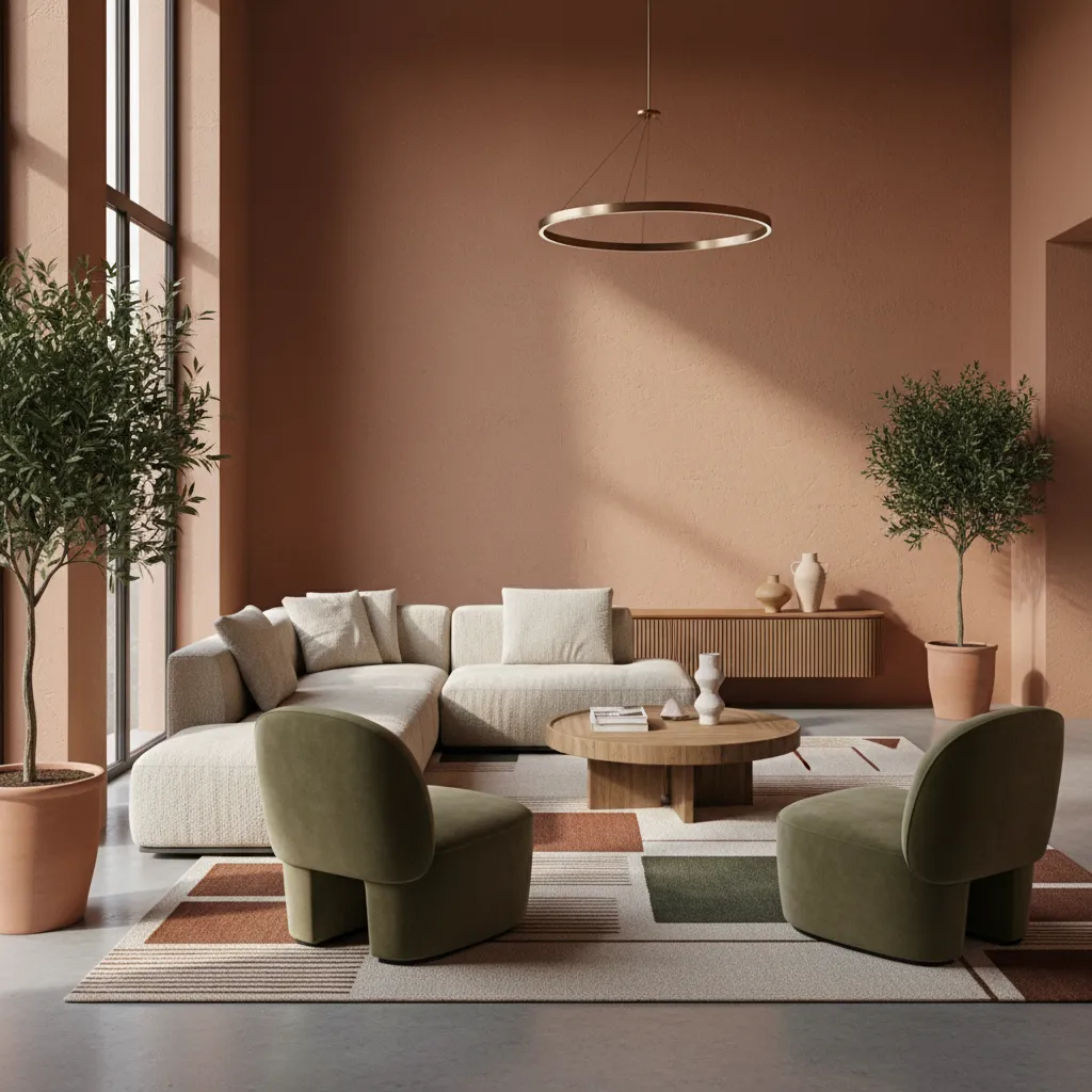 Interior moderno con paleta de colores tierra