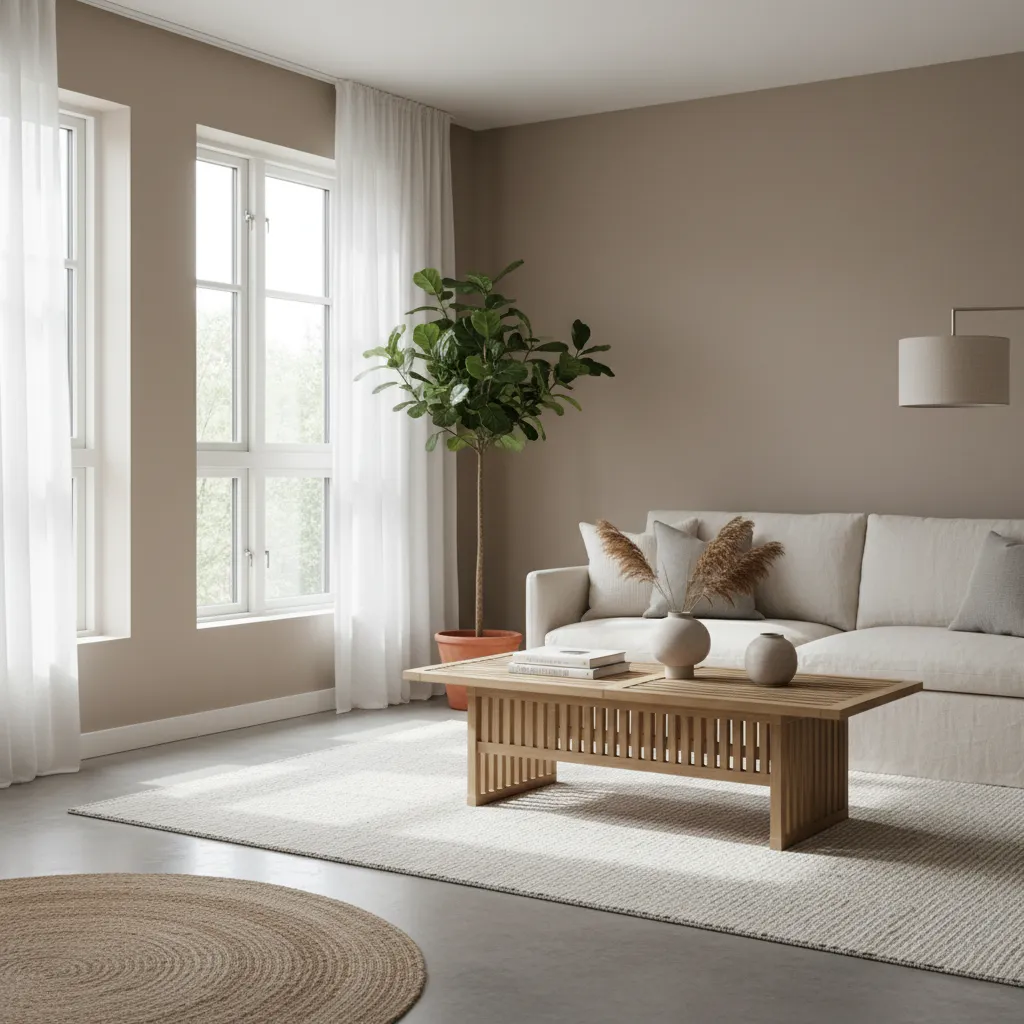 Sala de estar con paredes beige y decoración moderna
