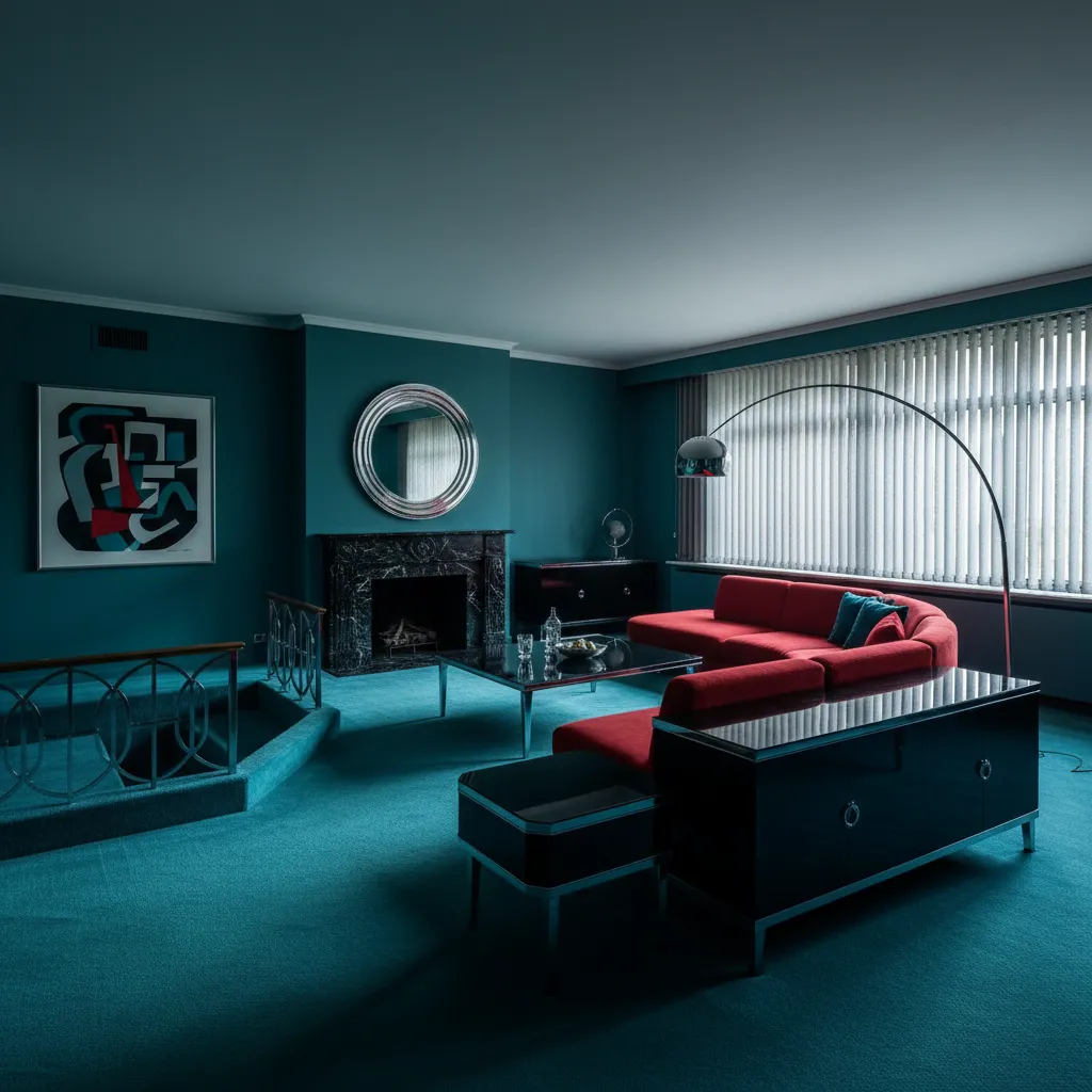 Interior con combinación de colores intensos típica de los años 80