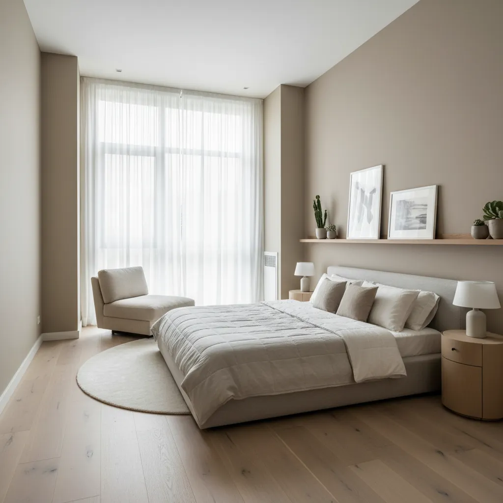 Habitación moderna con paredes en tonos neutros cálidos