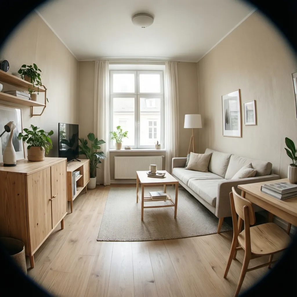 Habitación pequeña con colores claros en paredes para ampliar visualmente el espacio