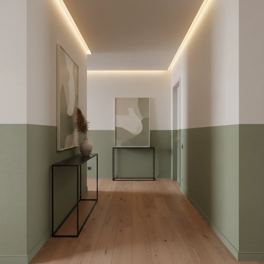 Combinación moderna de colores en pasillo interior