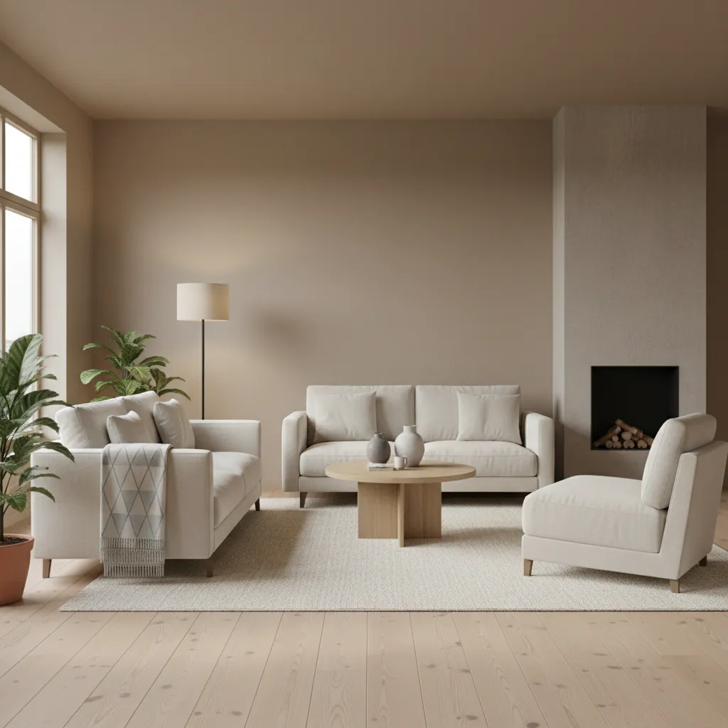 Sala de estar moderna con paredes pintadas en tonos neutros cálidos