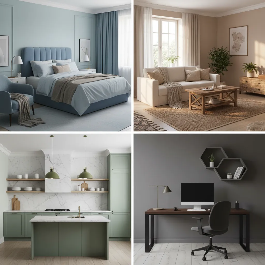 Diferentes habitaciones con paletas de colores adecuadas para cada función