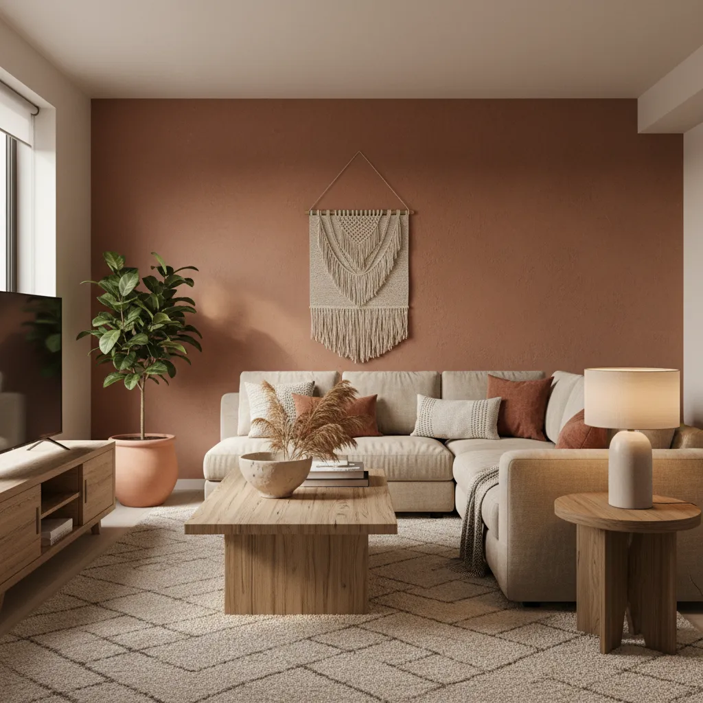 Interior moderno con colores tendencia como terracota y beige