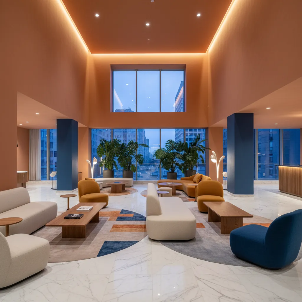 Interiores de colores: diseño de lobby que impacta