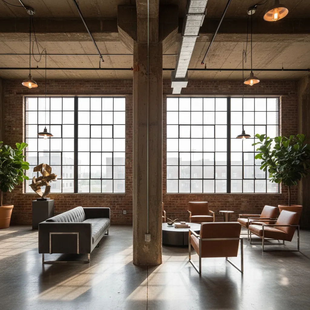 Columna de hormigón vista en interior estilo industrial