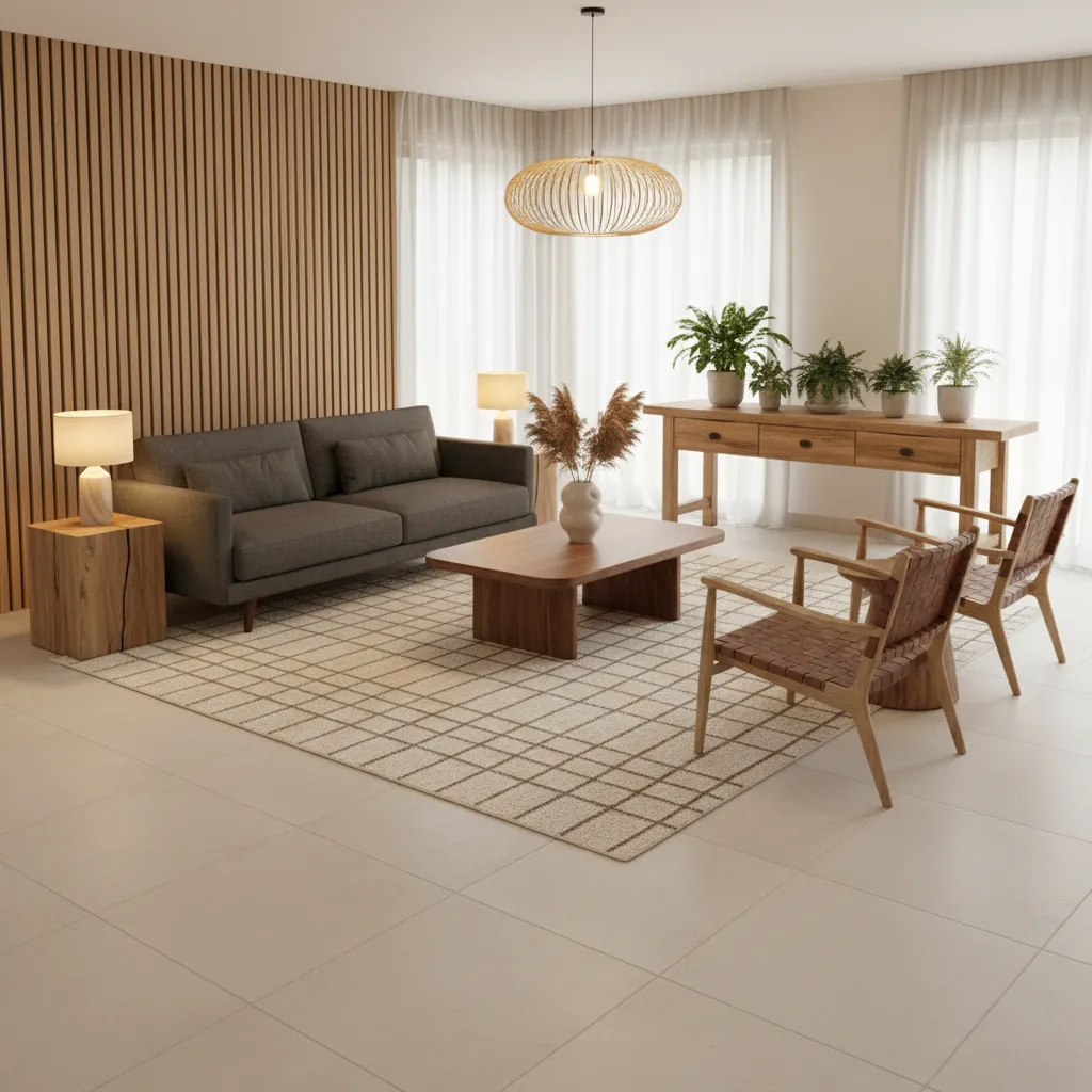 Interior moderno combinando cerámica y madera