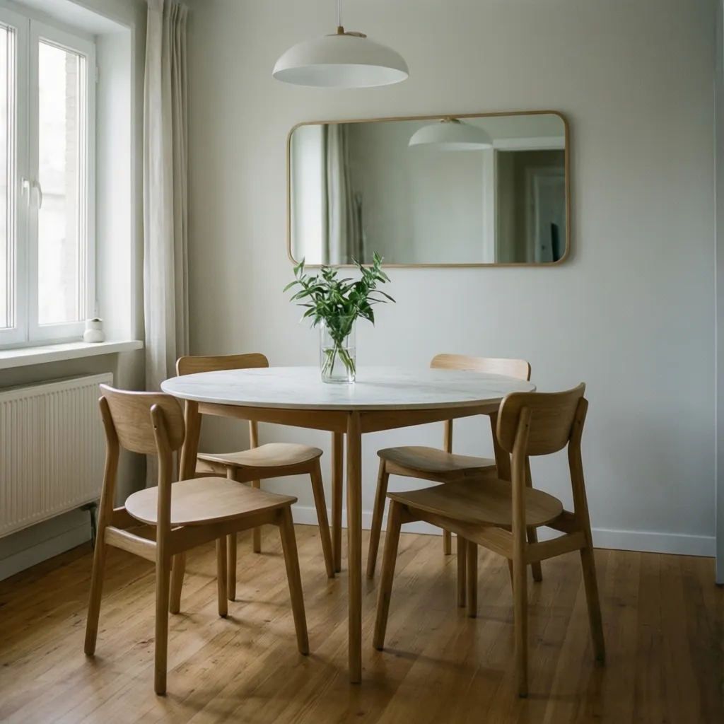 Comedor pequeño con mesa redonda y diseño minimalista