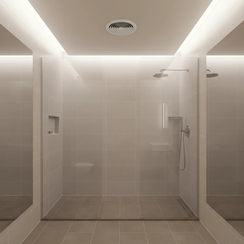 modern bathroom ceiling ventilation system in hotel bathroom