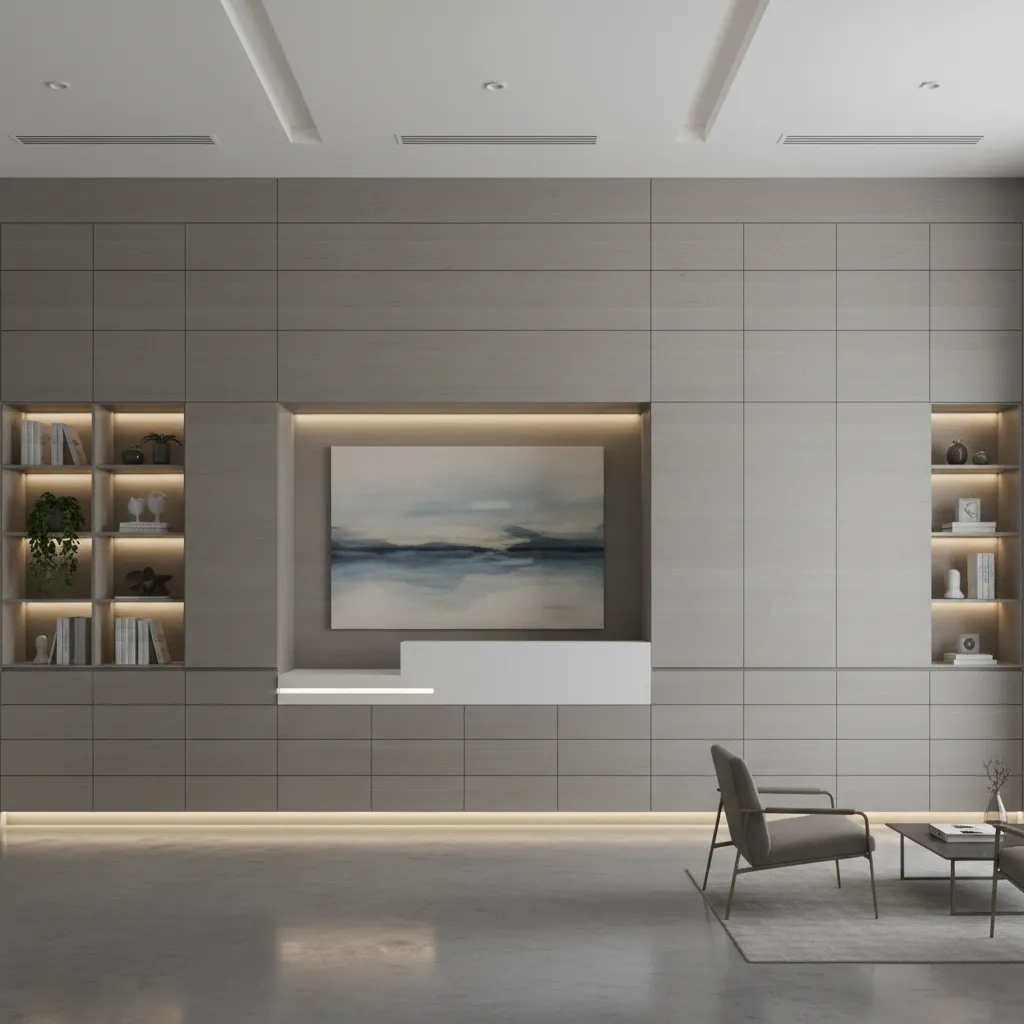 Office interior with built in cabinets using laminate cabinet skin finishes