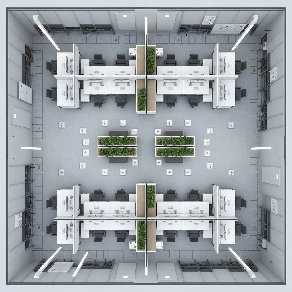 Commercial office electrical layout showing workstation power distribution