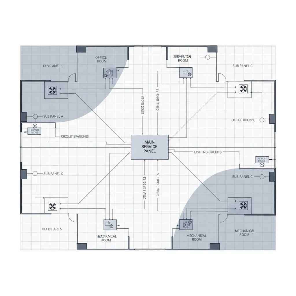commercial building electrical distribution diagram with panels and circuits