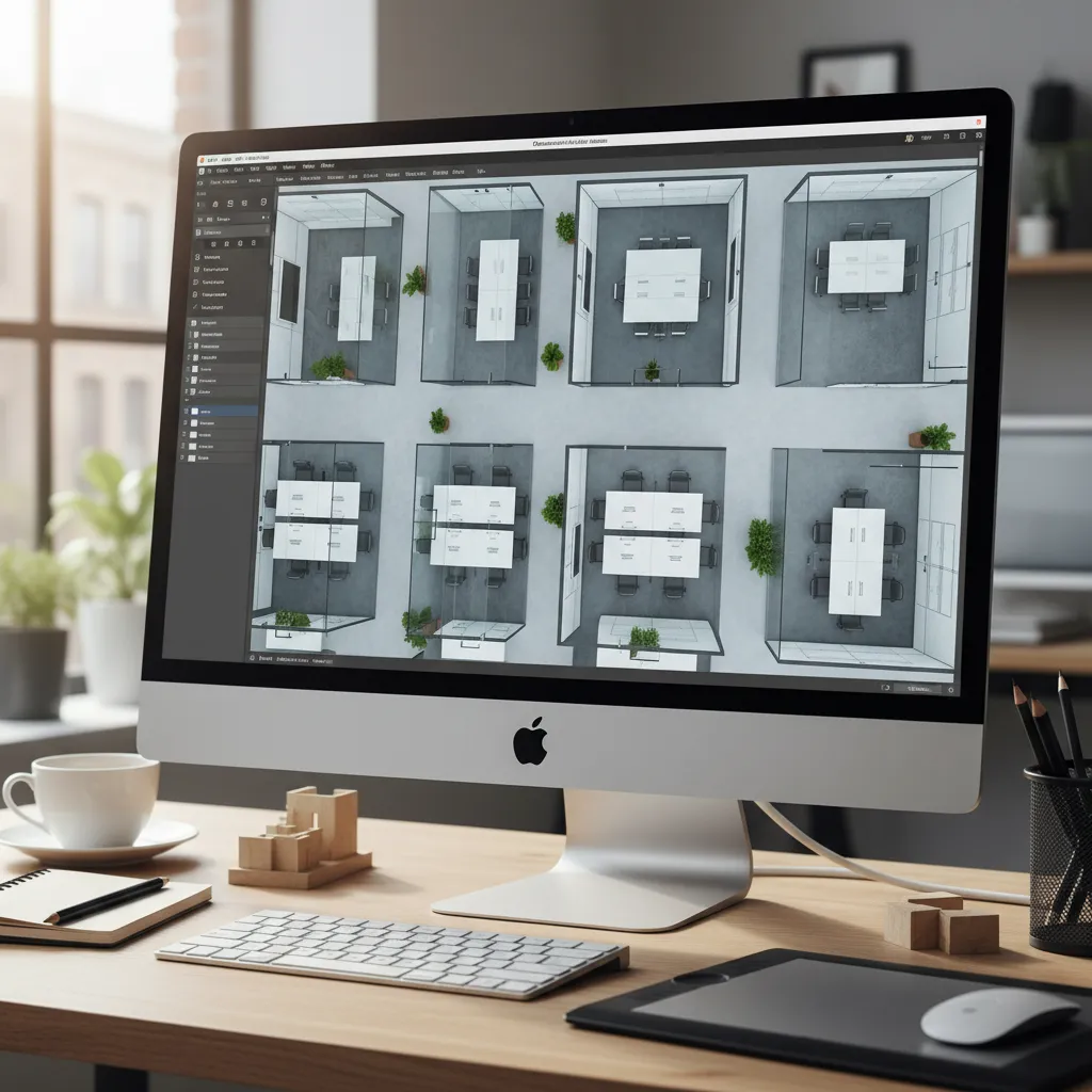 Digital commercial floor plan software interface showing office layout
