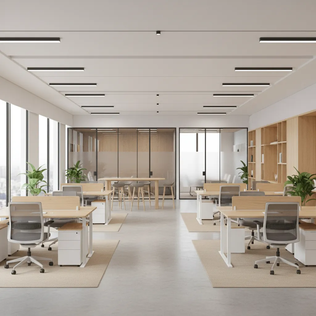 modern open office interior designed with collaborative workspace layout