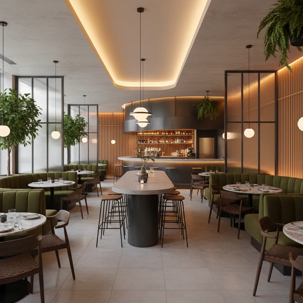 Interior de restaurante moderno diseñado profesionalmente