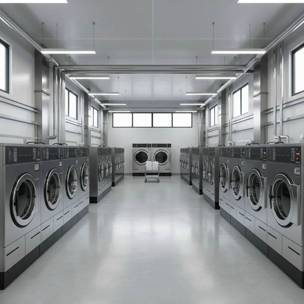 commercial laundry facility with seamless resin flooring