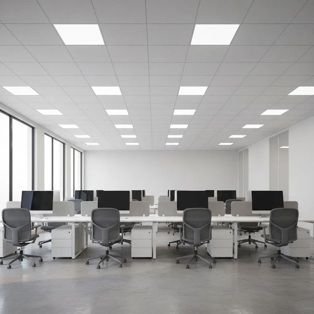 commercial office lighting layout grid with workstation illumination planning