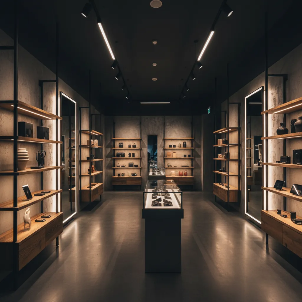 Iluminación focal en productos dentro de una tienda moderna