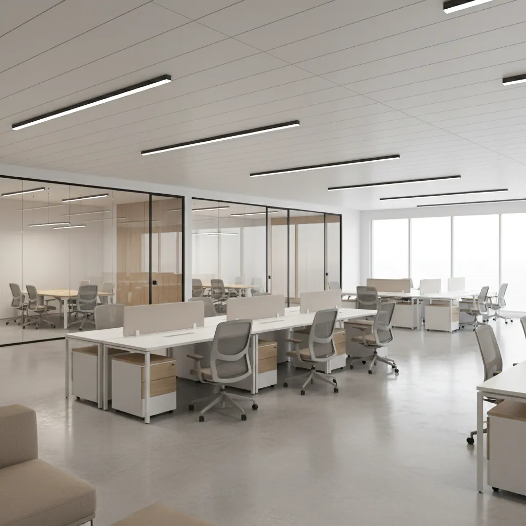 3D visualization of a commercial office floor plan layout