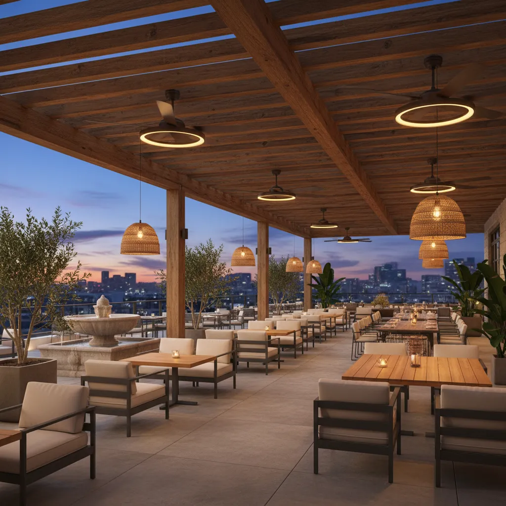 Commercial Outdoor Ceiling Fans for Restaurants and Hospitality Spaces