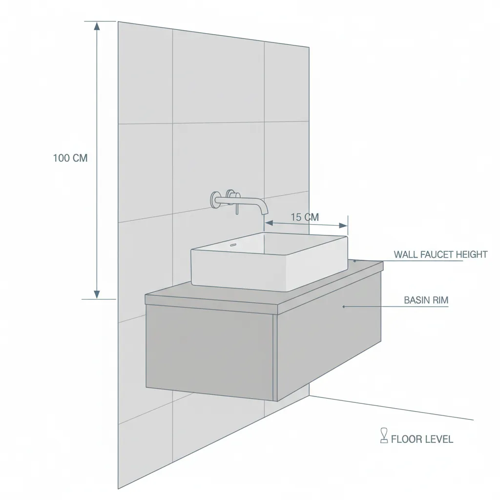 diagram showing wall mixer height relative to sink and floor