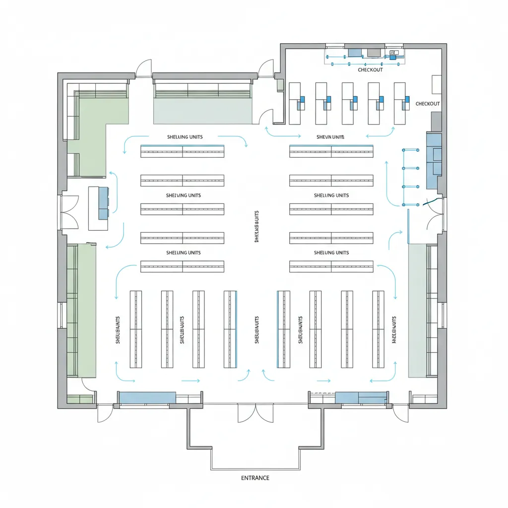 commercial interior layout showing customer traffic flow paths