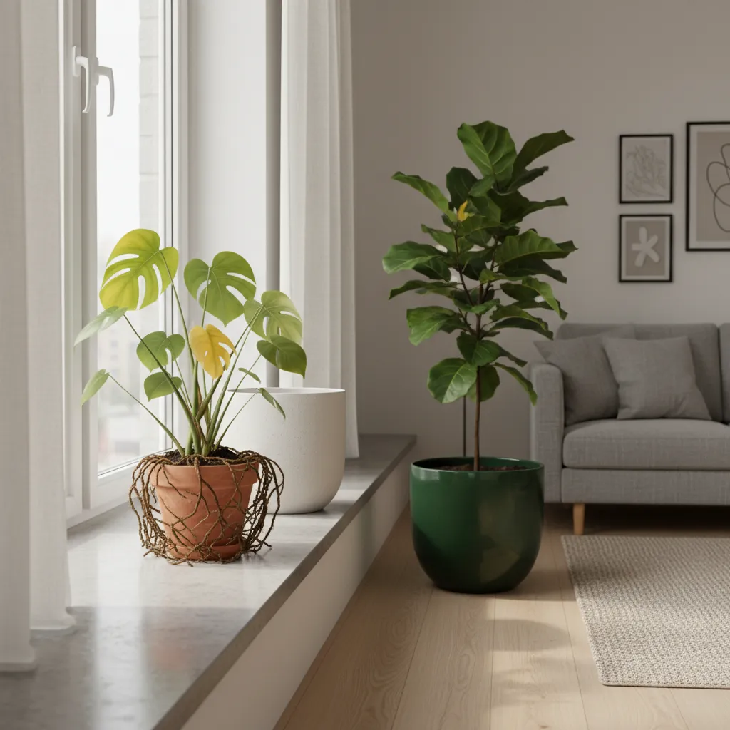 Ejemplo de macetas mal elegidas para plantas de interior