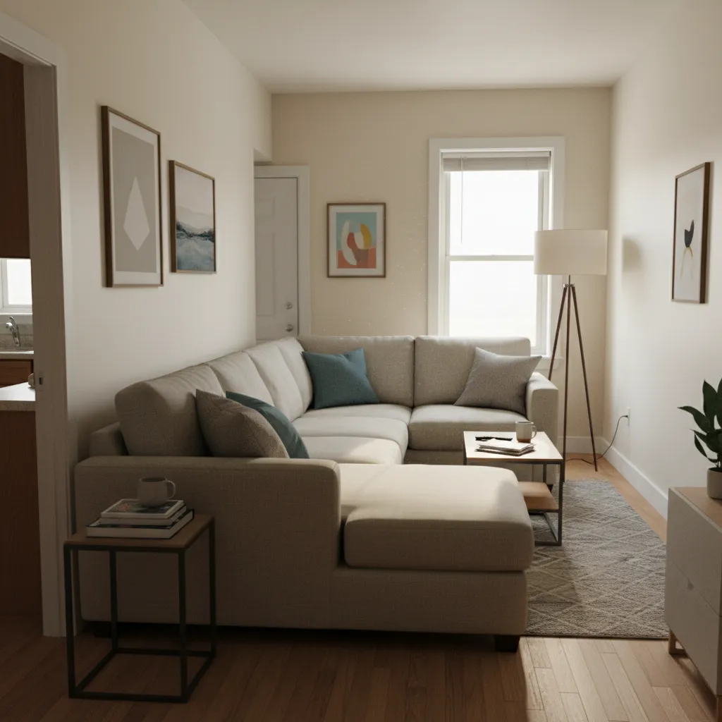 Salón con muebles mal proporcionados que dificultan el paso