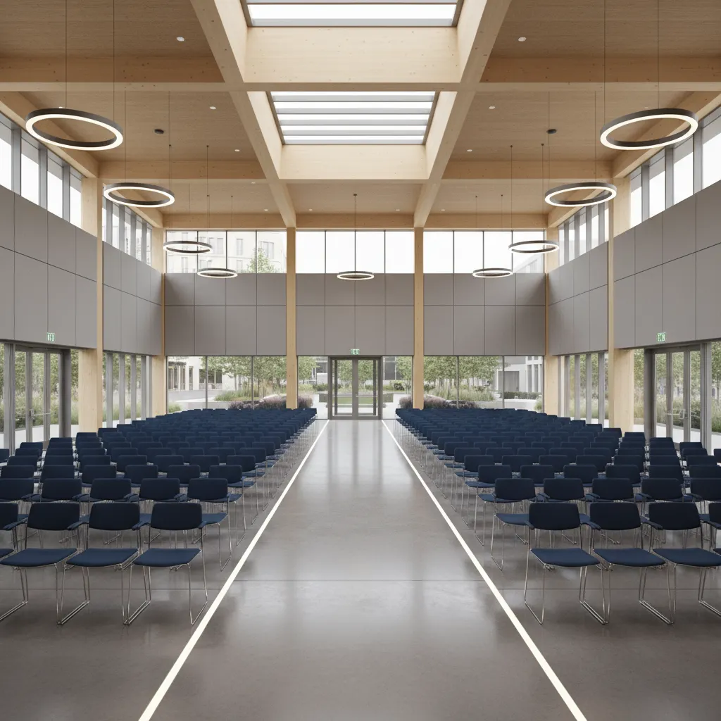 community hall seating sectors with wide aisles for audience movement