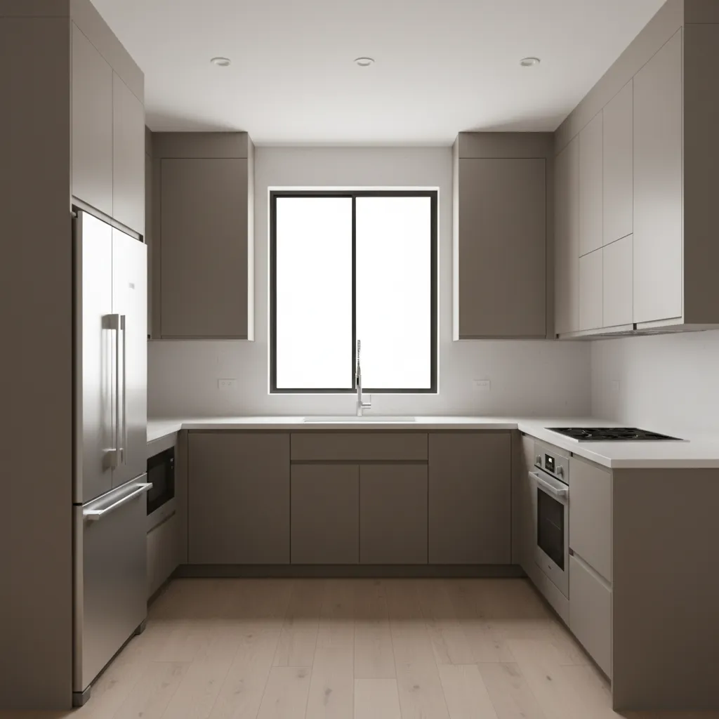 Compact 10x11 kitchen layout showing cabinets and appliances