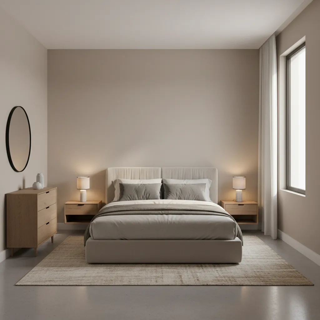 Compact 10x12 bedroom layout showing bed placement and circulation space