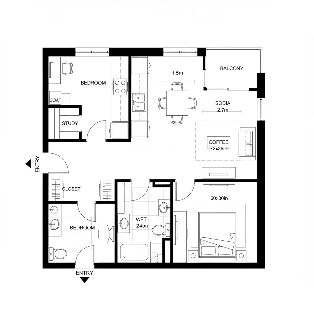 Compact 1-Bedroom with Study Niche