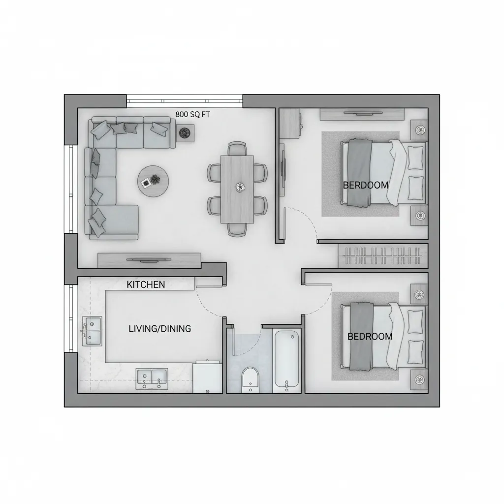 Efficient 1BHK floor plan designed for a small residential plot