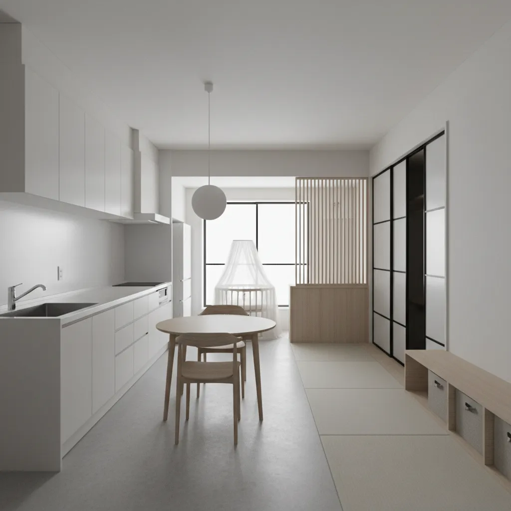 1DKに赤ちゃんを迎えるという現実的なレイアウト感覚