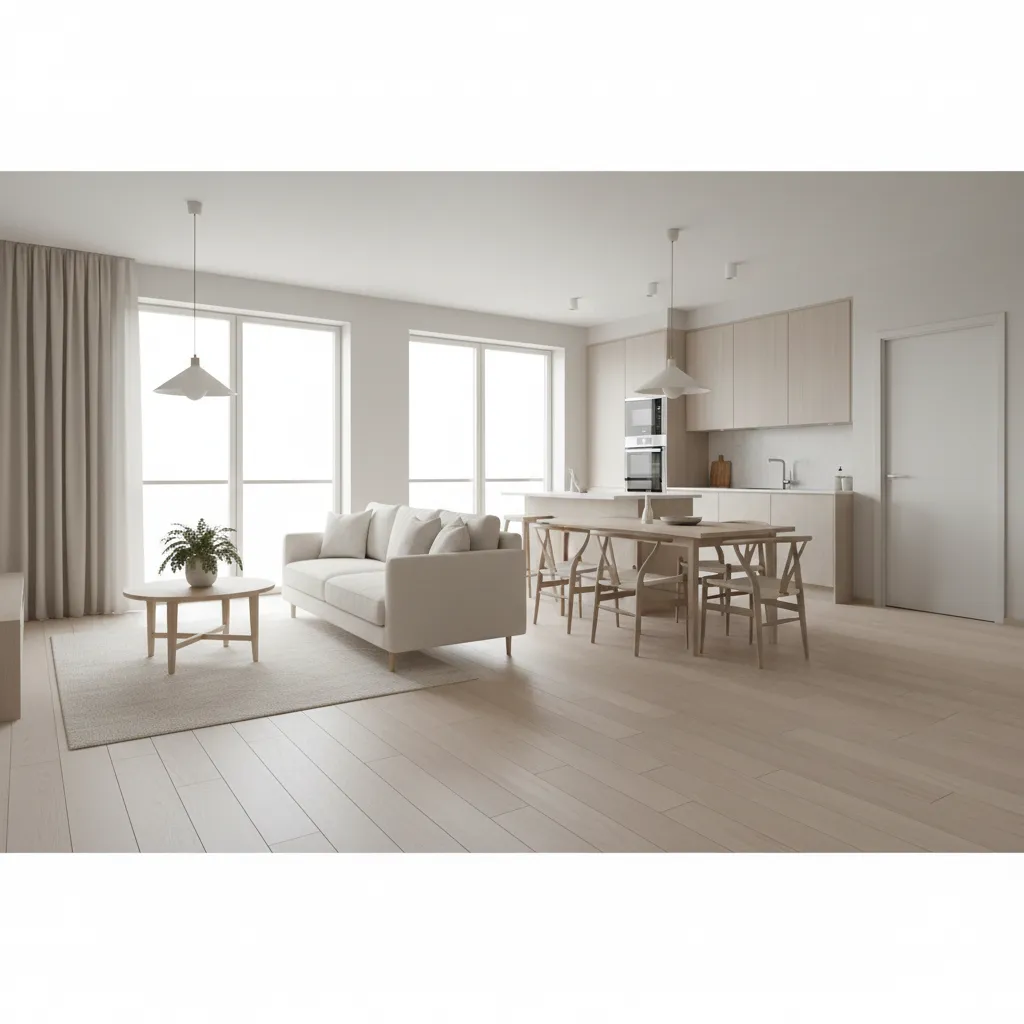 compact 2 bedroom house interior open layout living dining kitchen