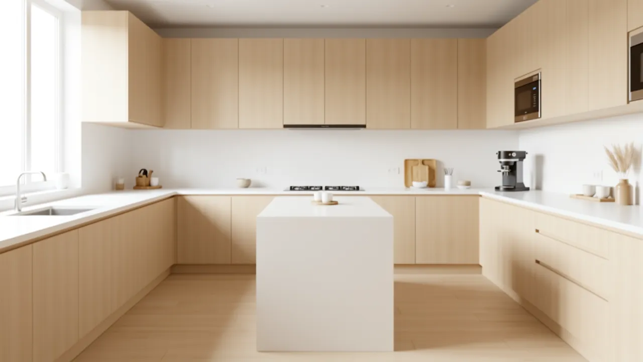 Compact 4m by 3m kitchen overview with modern cabinets and efficient layout