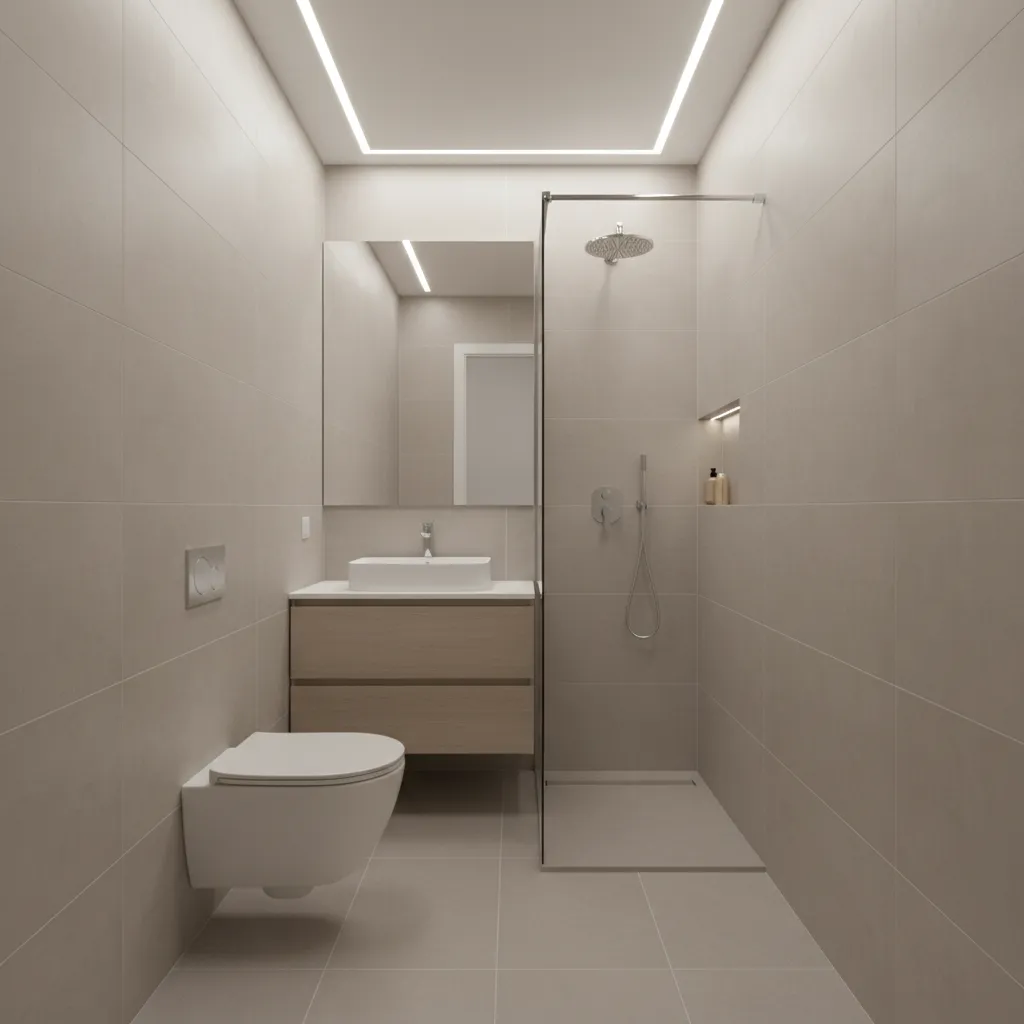 Small 7x4 bathroom overview showing narrow layout and compact fixtures
