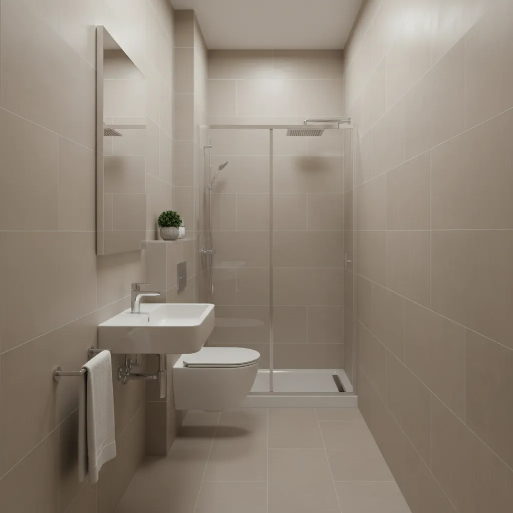 Modern 7x4 bathroom interior showing compact shower toilet and sink layout