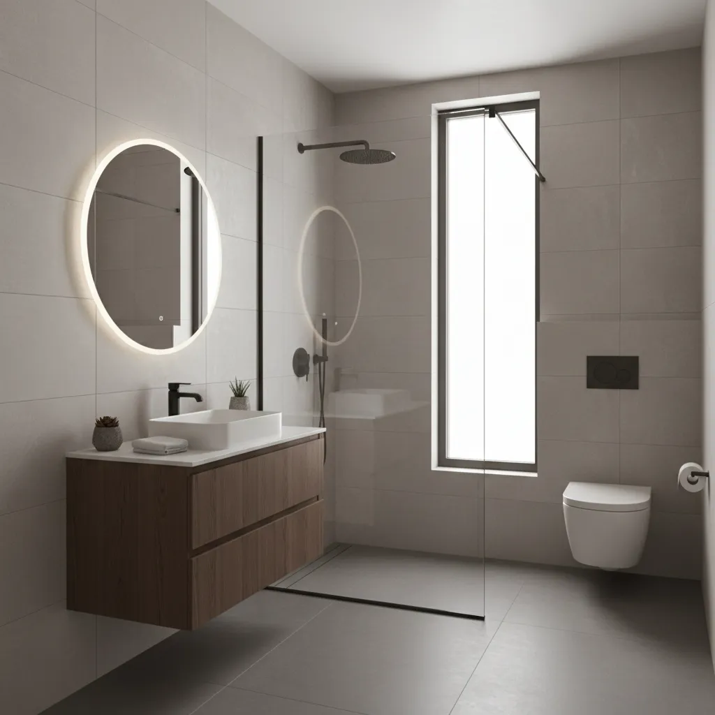 Small 8 x 6 bathroom layout showing vanity toilet and shower arrangement