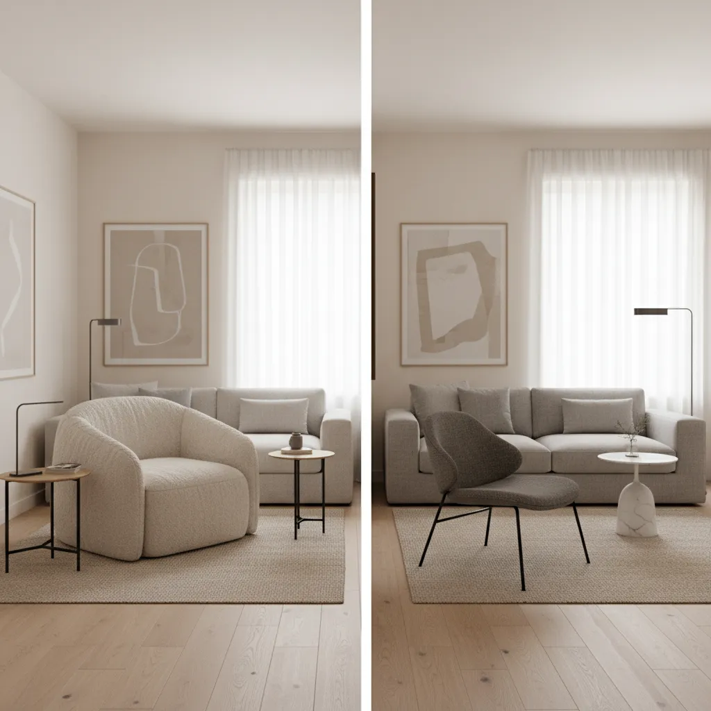 comparison of deep chair versus compact accent chair in small living room