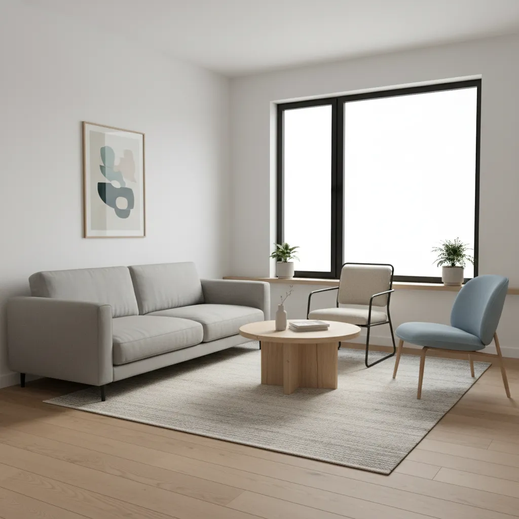 Compact accent chair placed in a small modern living room