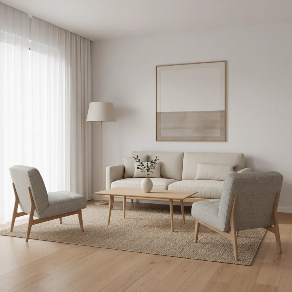 Apartment living room with two compact accent chairs layout