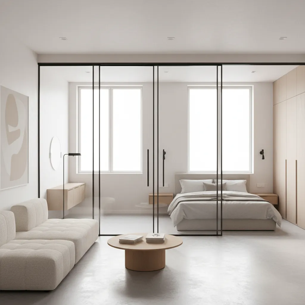 small apartment layout using compact double doors between rooms