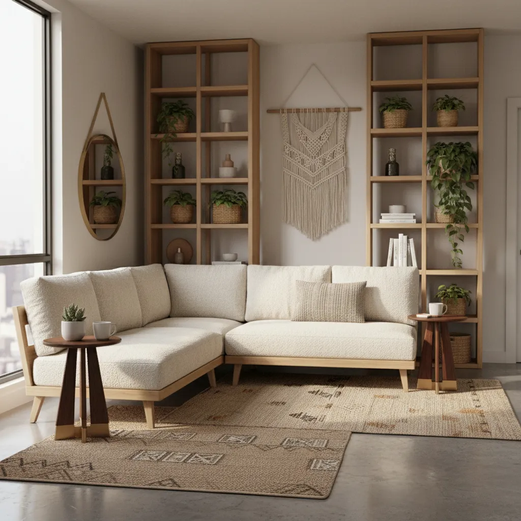 Compact multifunction furniture layout in a small apartment